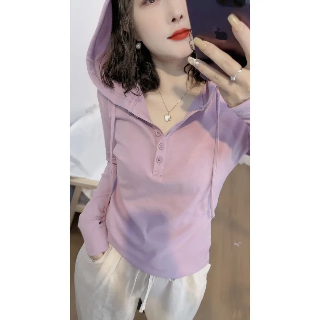 文艺范简约连帽长袖T恤显瘦休闲宽松百搭上衣8005