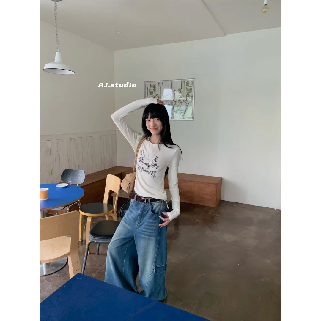 AJ（1aj95606#）磨毛加厚的！两只小兔子修身百搭长袖T恤 9-28