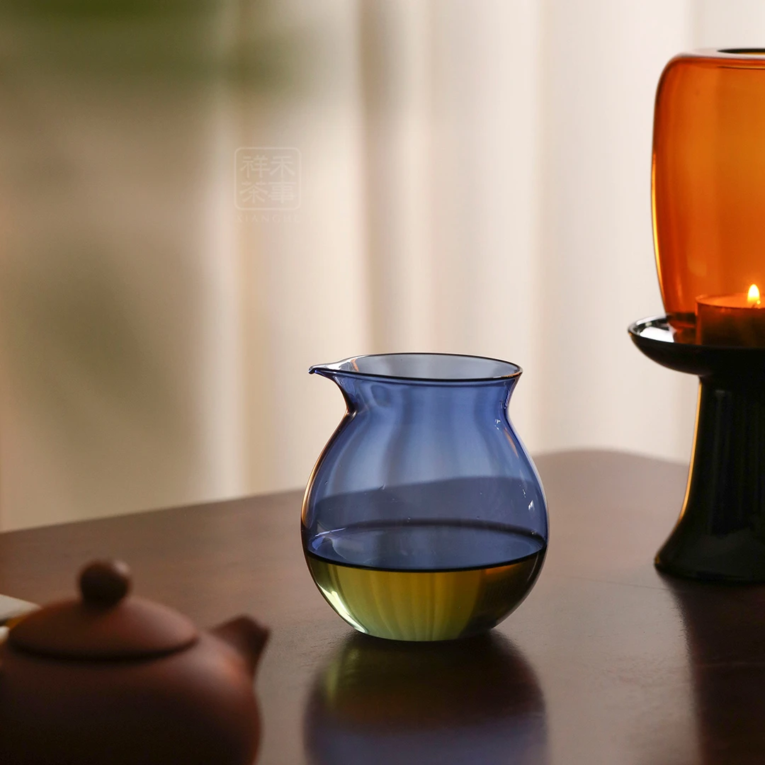 祥禾茶事｜创意蓝色高档家用高硼硅耐热玻璃公道杯茶具茶海加厚