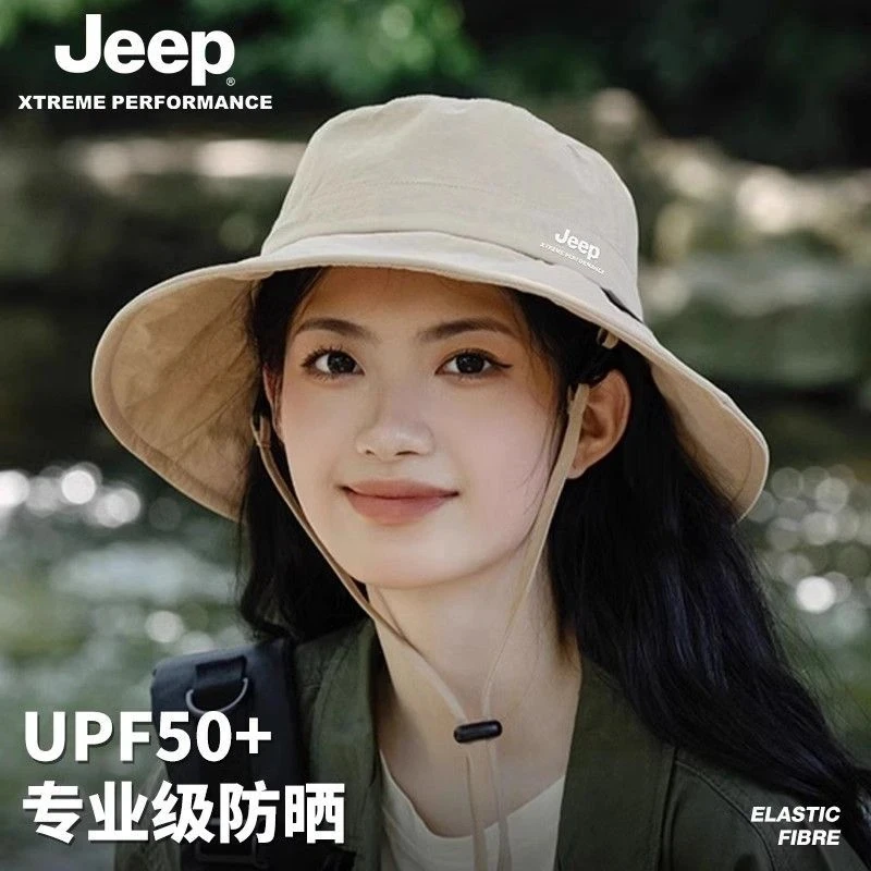 JEEP吉普户外登山防风女夏季太阳帽渔夫帽防晒遮阳防紫外线显脸小