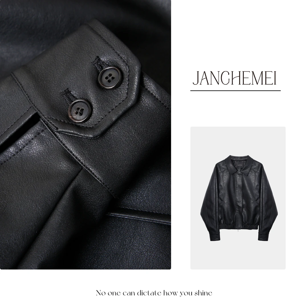 JANGHEMEI【夹克皮衣】黑色夹克机车皮衣 P06730M33