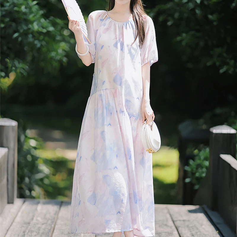 浪漫气质仙女裙夏新款水墨晕染连衣裙 85320031