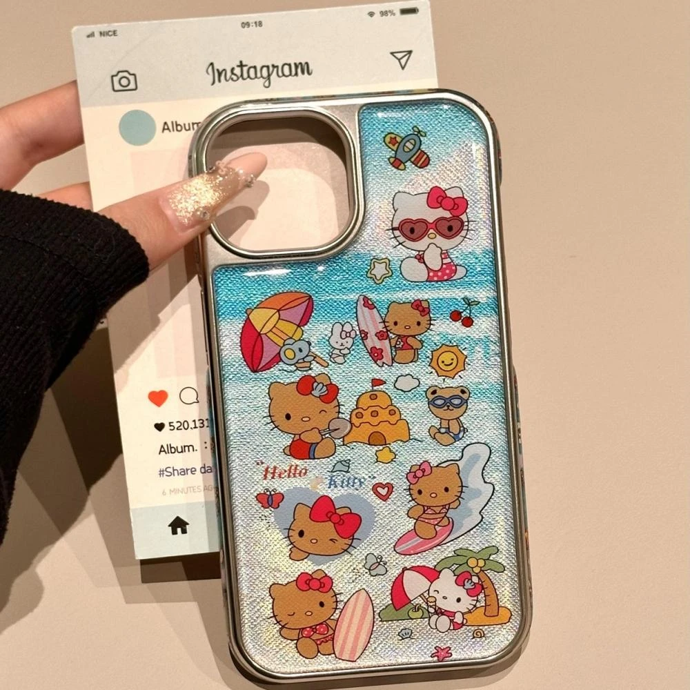 沙滩黑皮kt猫适用于苹果16promax手机壳iphone点胶15/14/13全包潮