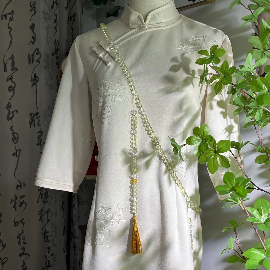 铜合金石英石项链 新中式斜跨 腰挂 长项链 黄色斜跨卡10石英石