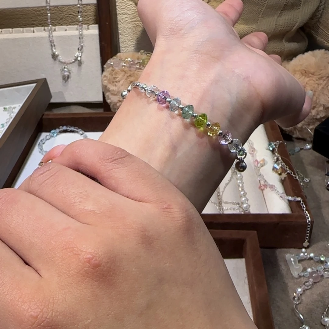 烟晶银S925镶嵌手链彩虹糖