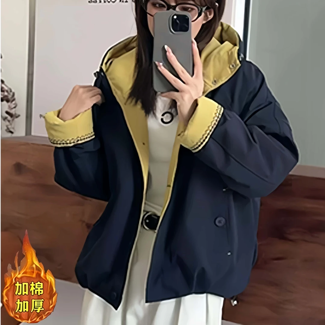 【静】加棉加厚秋冬新款连帽时尚百搭女宽松潮流长袖时尚外套大码潮