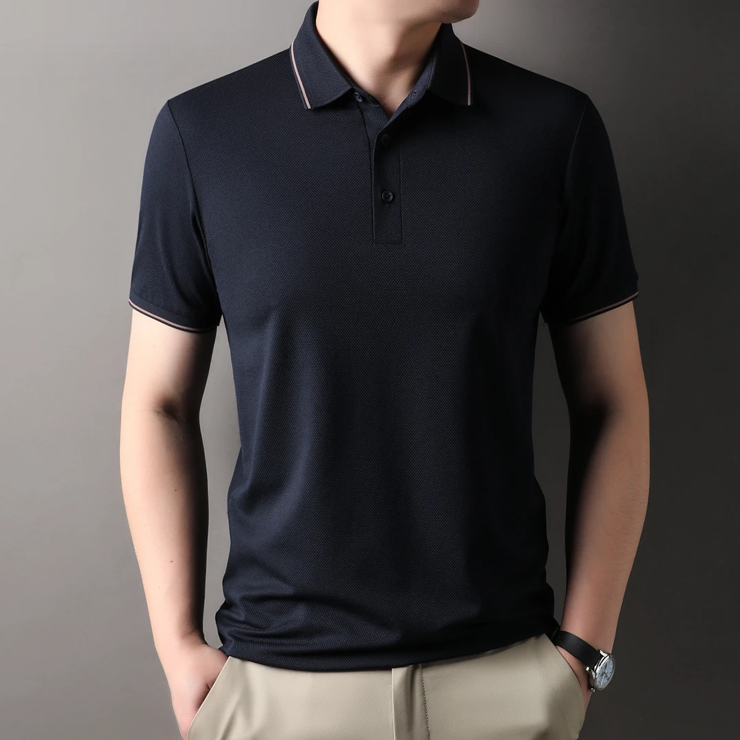 夏季新款男士翻领短袖T恤纯色简约百搭宽松大码时尚休闲透气潮流