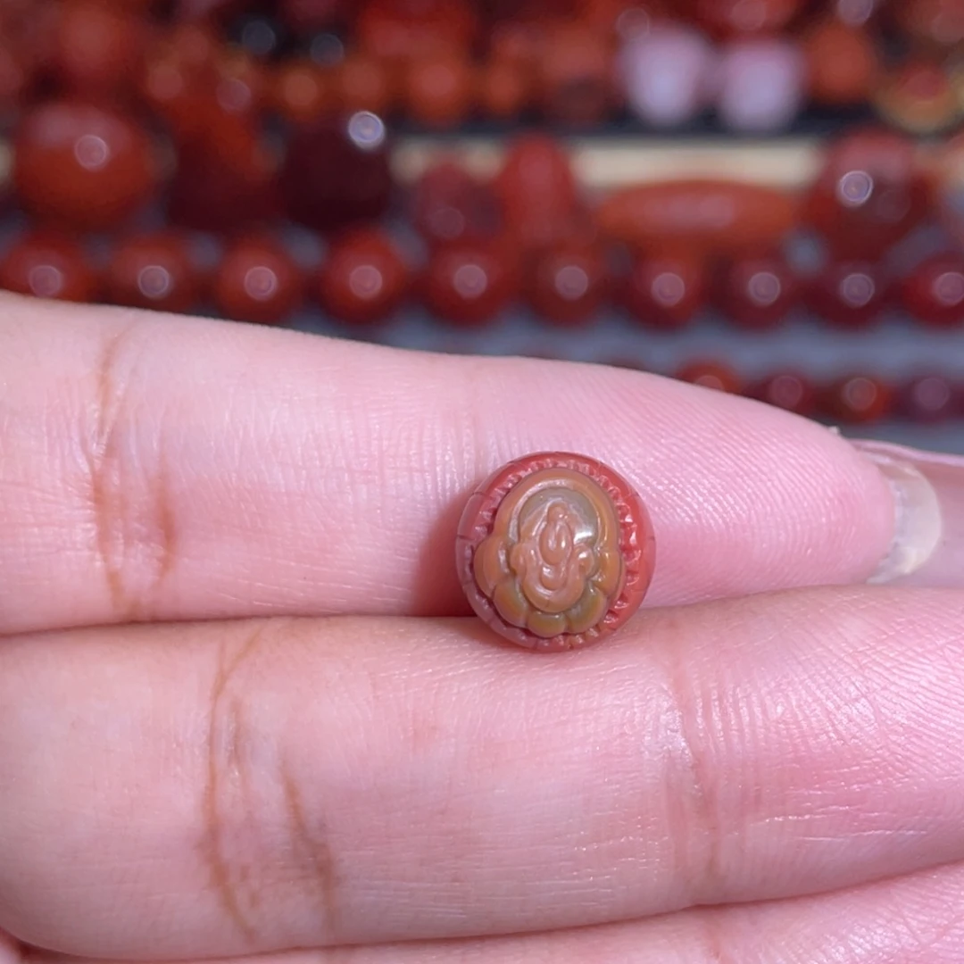 南红玛瑙未镶嵌包浆悟道圆珠卡10.3