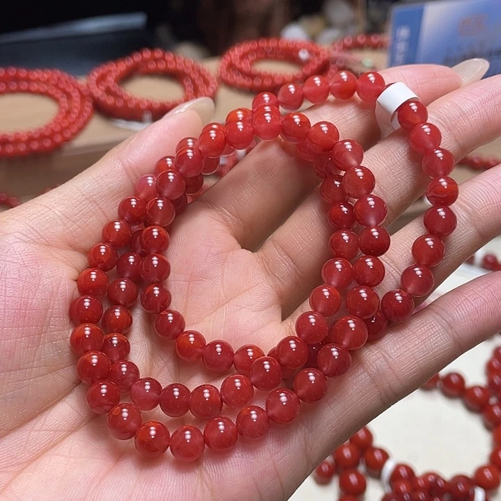 手串未镶嵌南红玛瑙玫瑰红多圈 约6.8mm
