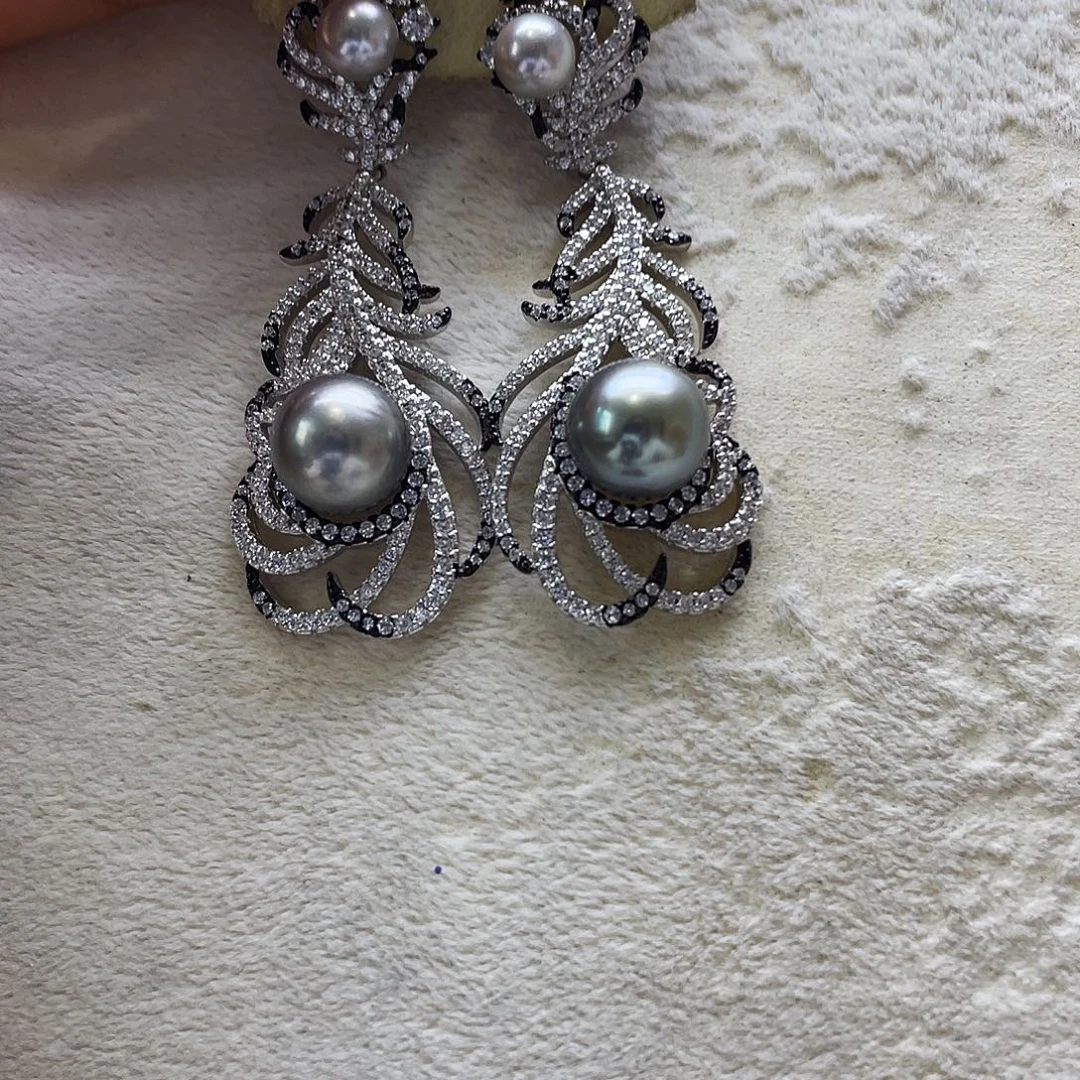 银S925镶嵌海水珍珠耳饰