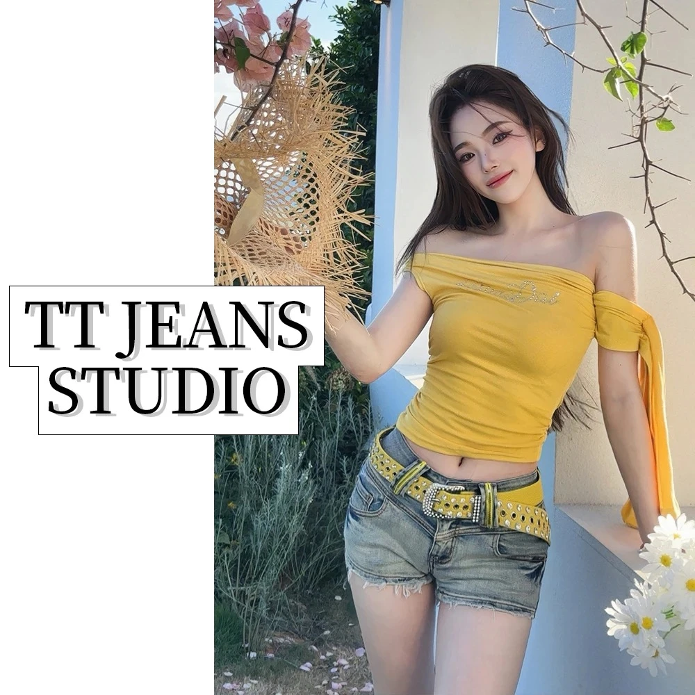 351夏季新款复古设计感3分辣妹短裤中低腰包臀百搭水洗牛仔短裤女