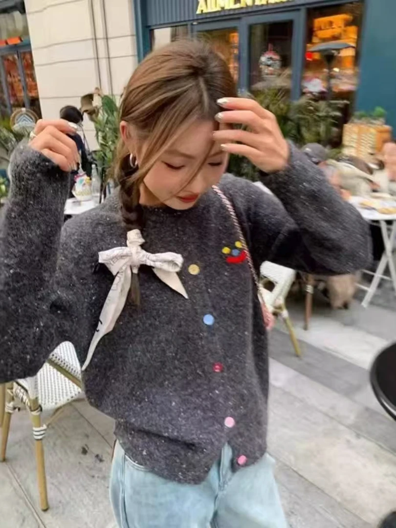 彩虹毛衣秋冬款针织开衫文艺百搭慵懒风