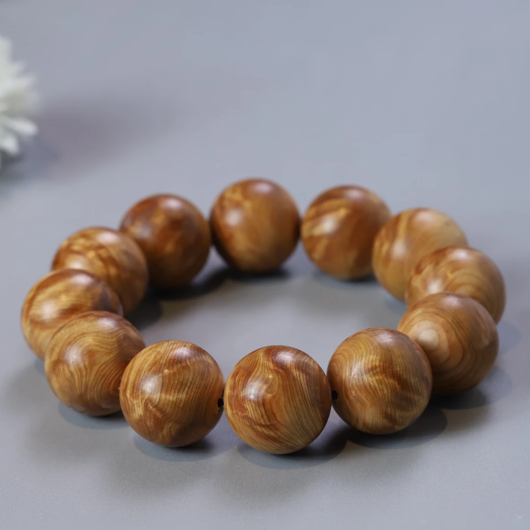 XY096【A+级】龙胆纹陈化崖柏圆珠手串 文玩木串