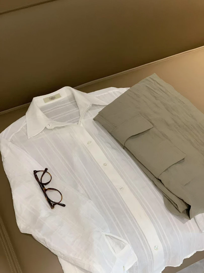 JIREH以乐(o^^o)  韩货 25早春 纹理棉麻长袖衬衣