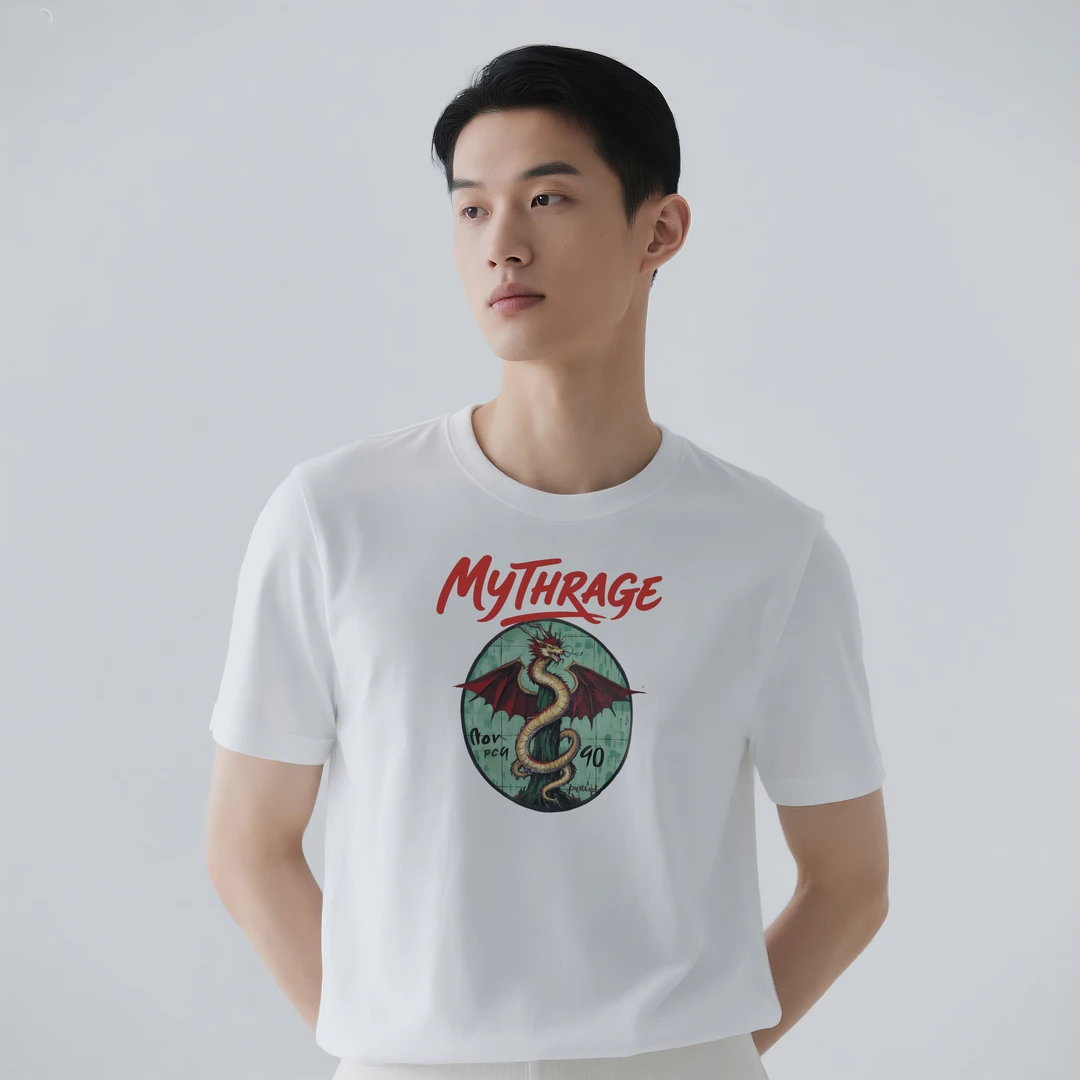 WPRA幻翼龙纹图腾印花短袖T恤男女同款国潮复古宽松圆领透气纯棉