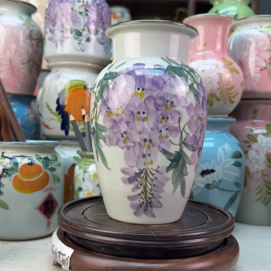 景德镇陶瓷手绘花瓶无孔