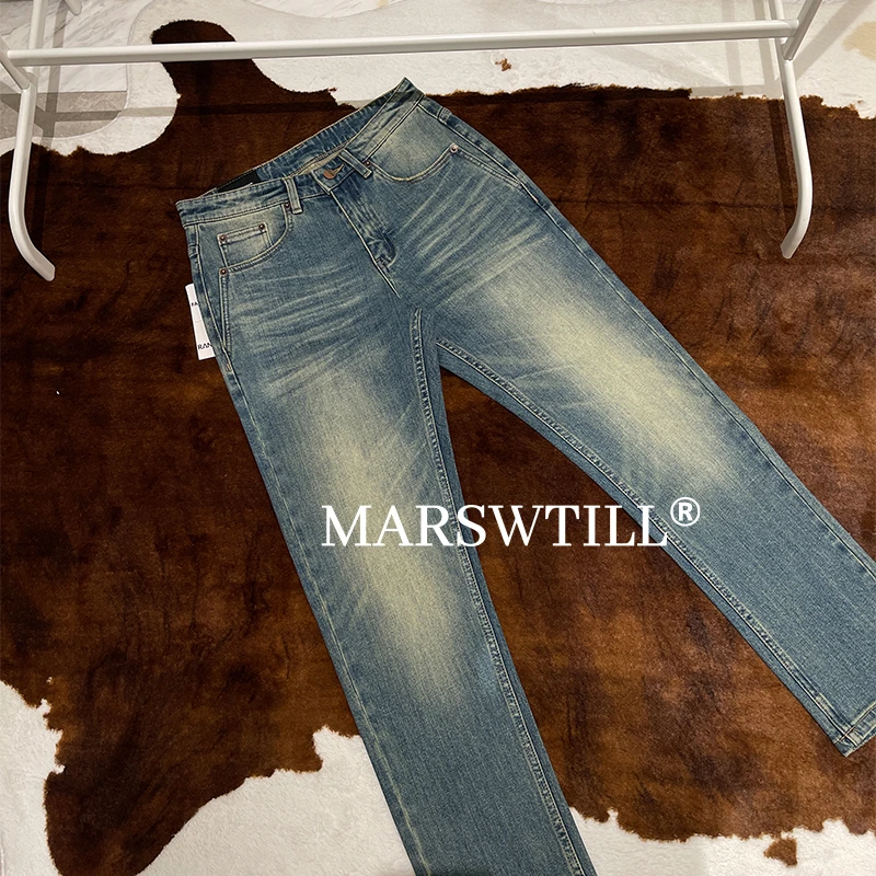 【MARSWTILL】猫须丨复古丨修身丨水洗丨直筒丨长裤丨蓝色牛仔裤男