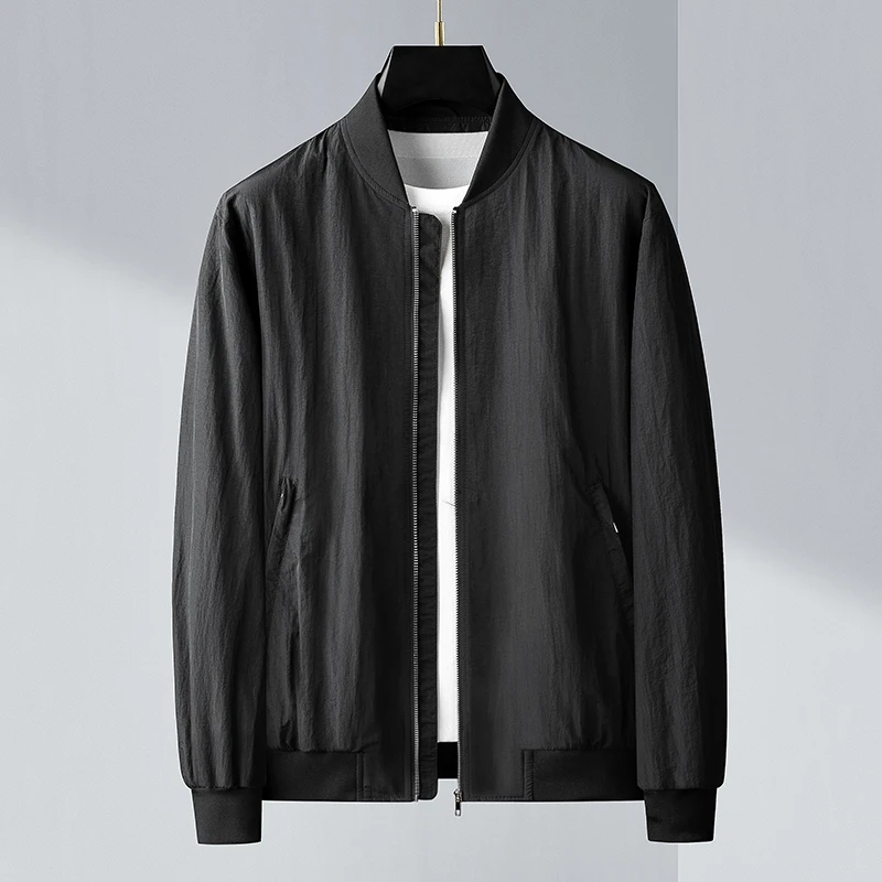 春季男士夹克衫棒球领薄款宽松外套飞行服立领成熟稳重商务休闲