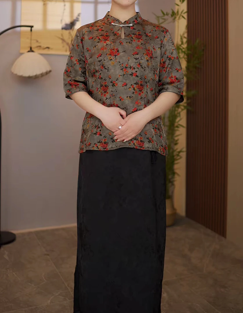 【8381】兰香—2025新款立领新中式中袖提花上衣中国风