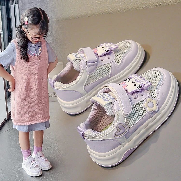 女童板鞋单网运动鞋2025春夏新款小女孩网面透气卡通休闲鞋小白鞋