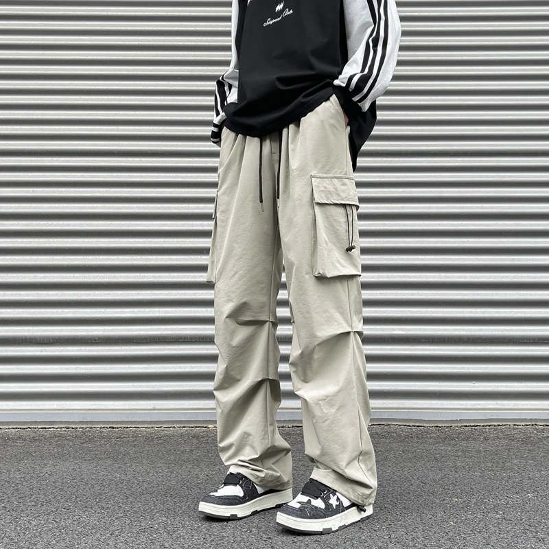 百搭卡其色工装裤男生宽松直筒美式复古高街工装裤男日系休闲裤