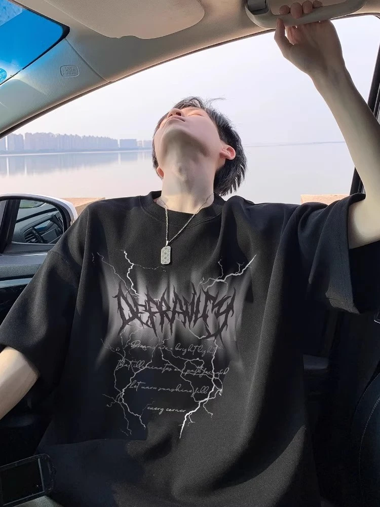美式260G纯棉男女夏季宽松百搭半袖hiphop纯棉短袖t恤男印花韩版