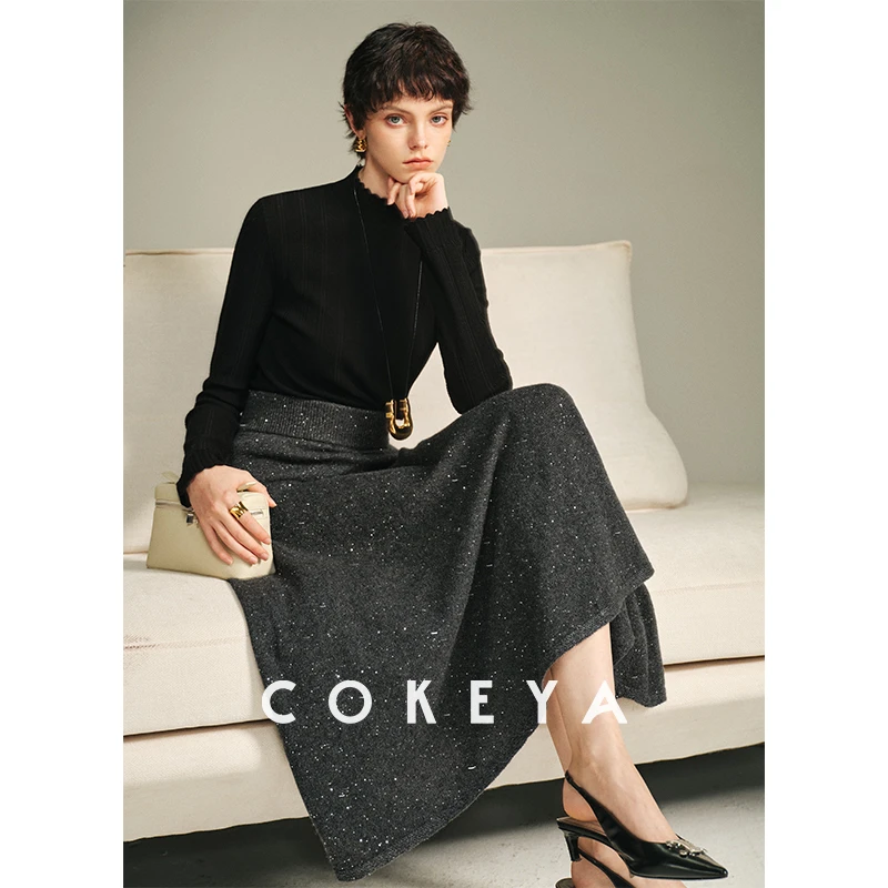 COKEYACOKEYA/光年银河系~意大利琎口BC羊绒羊毛中长款针织半身裙