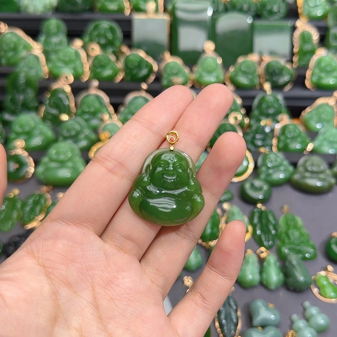 和田玉（碧玉）18K金镶嵌颈饰福利款28m佛公
