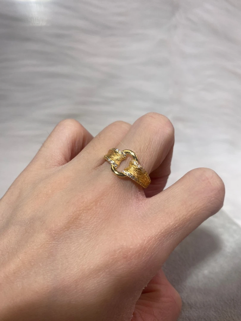 铜合金合成锆石戒指 ZR-2344 拉丝元宝锁扣戒指