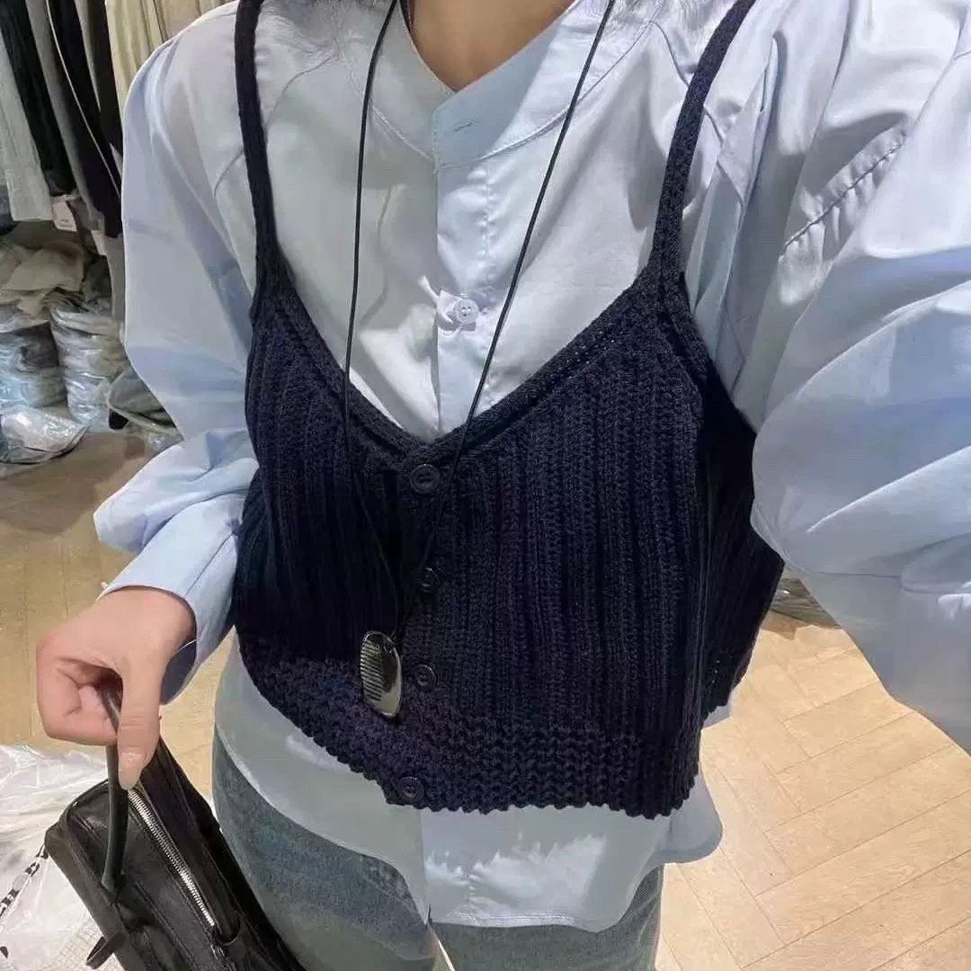 韩系2025春季新款时尚针织吊带背心女+设计感衬衫两件套上衣女潮