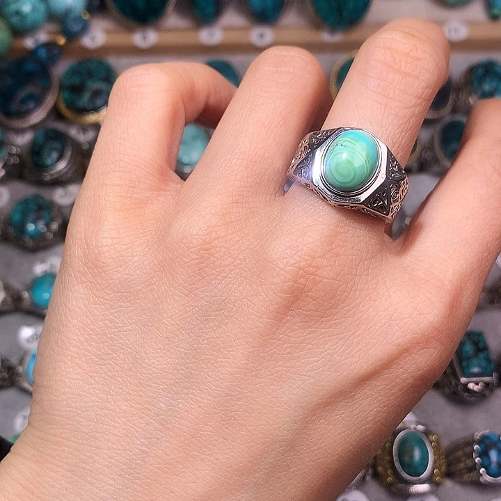 绿松石挂件银S925镶嵌