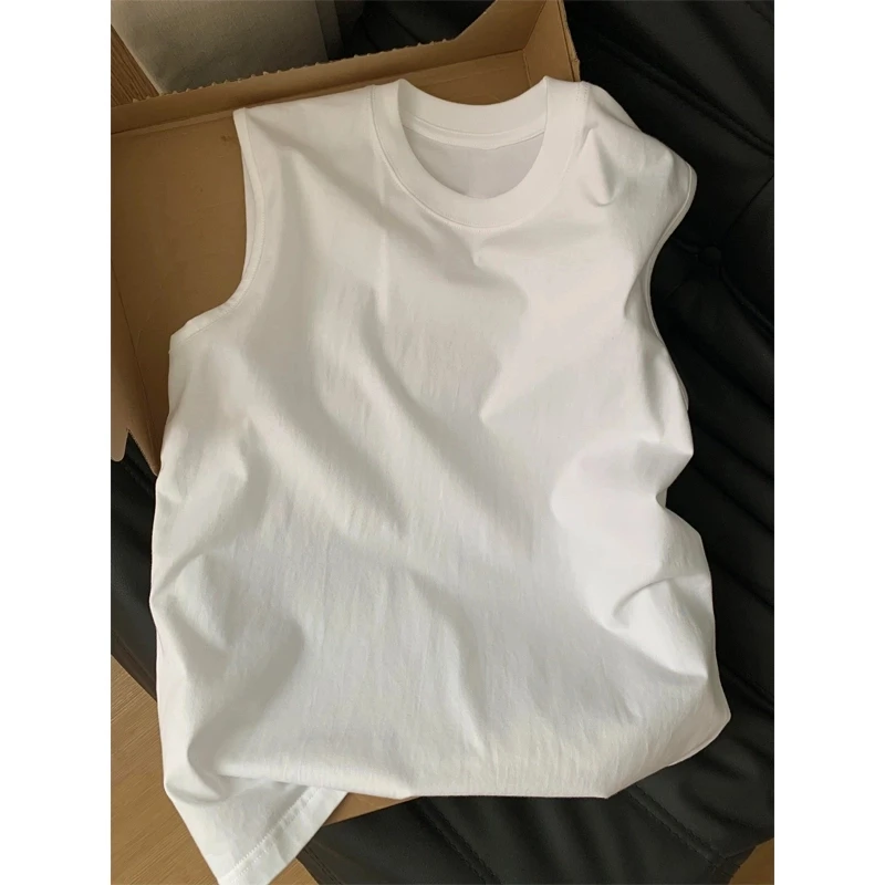 白色坎肩无袖背心男款夏季oversize宽松运动打底汗衫圆领纯棉t恤
