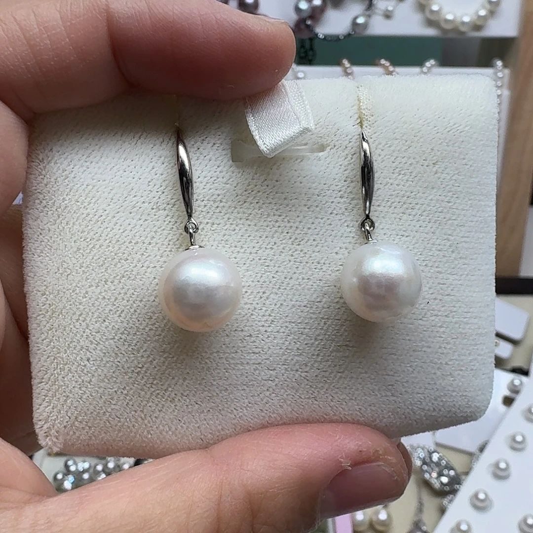 ～***~淡水珍珠银S925镶嵌耳饰11mm爱迪生耳钩