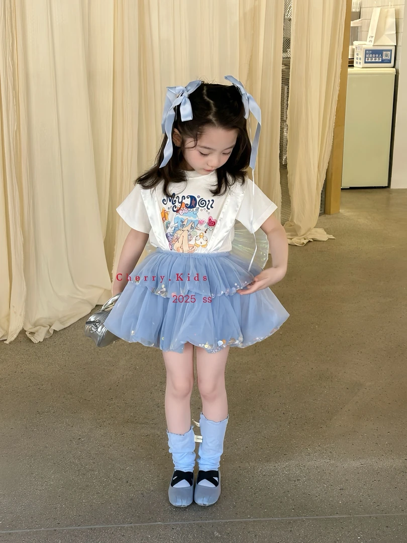 cherry-樱桃家夏季女童洋气蓝色精灵蝴蝶仙子裙百搭裙子