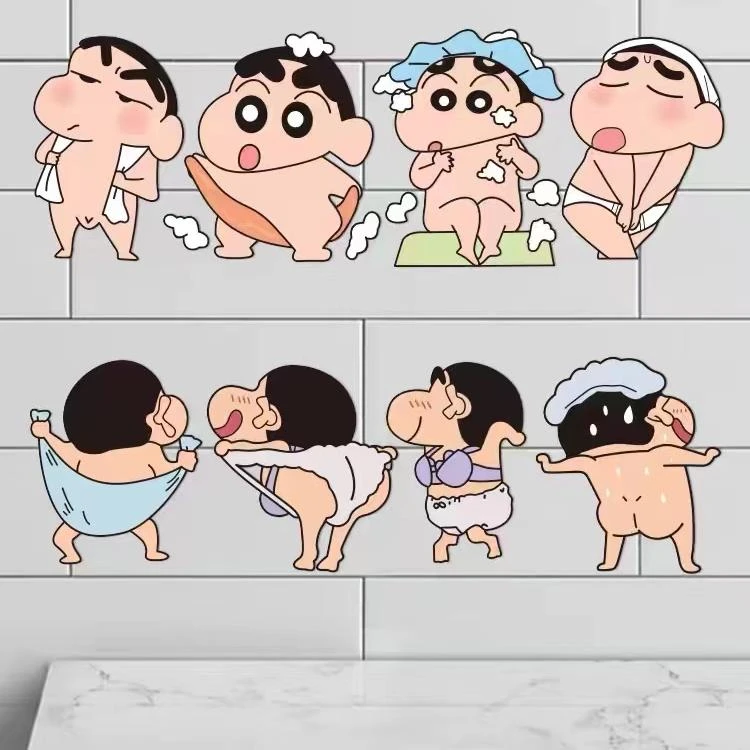 蜡笔小新卡通厕所浴室玻璃门贴纸防水墙贴卫生间推拉门防撞装饰
