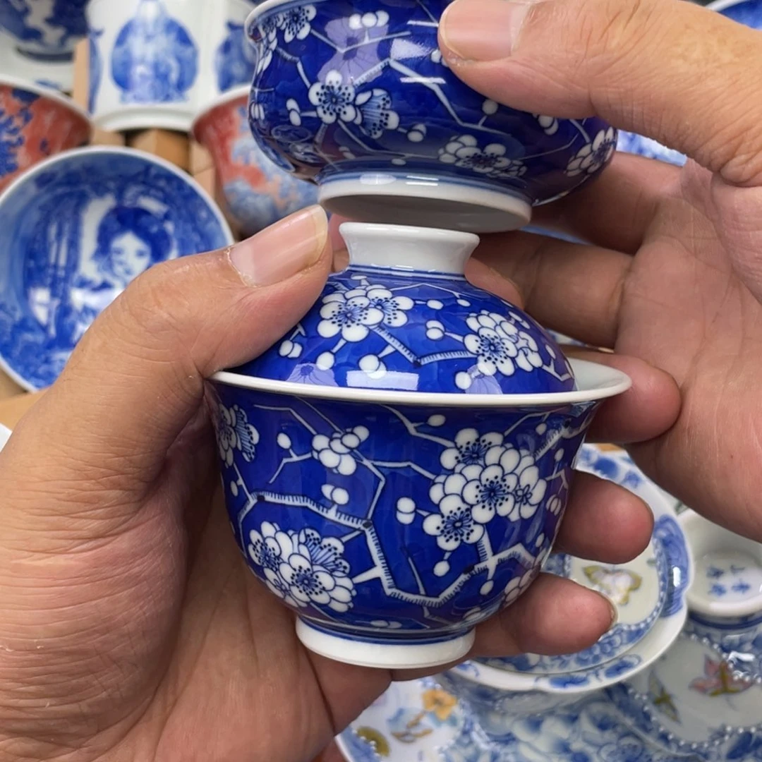 手绘 蓝底冰梅套组