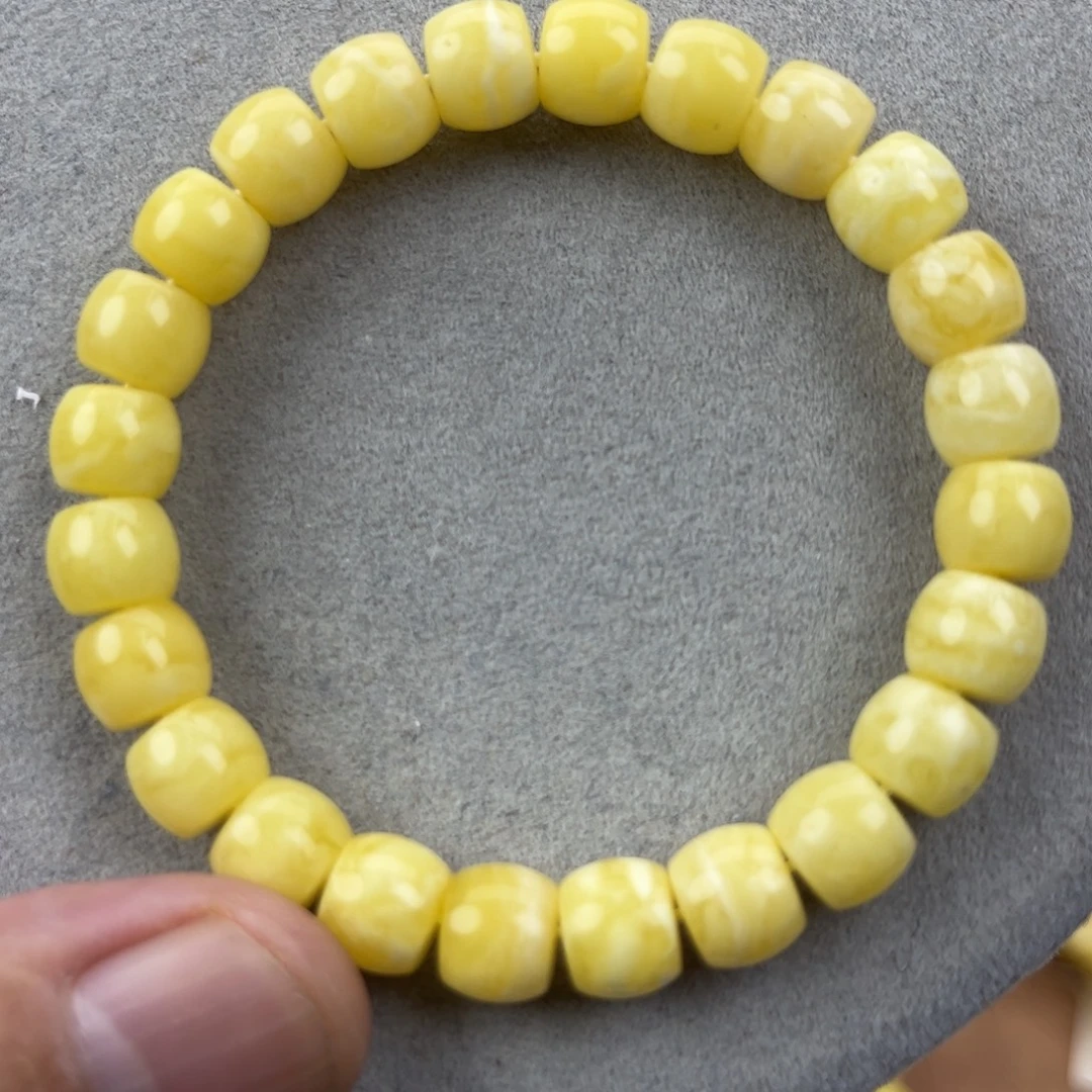 手串蜜蜡未镶嵌纯天然俄料白花虎皮极限弧直切8.5腕口15+