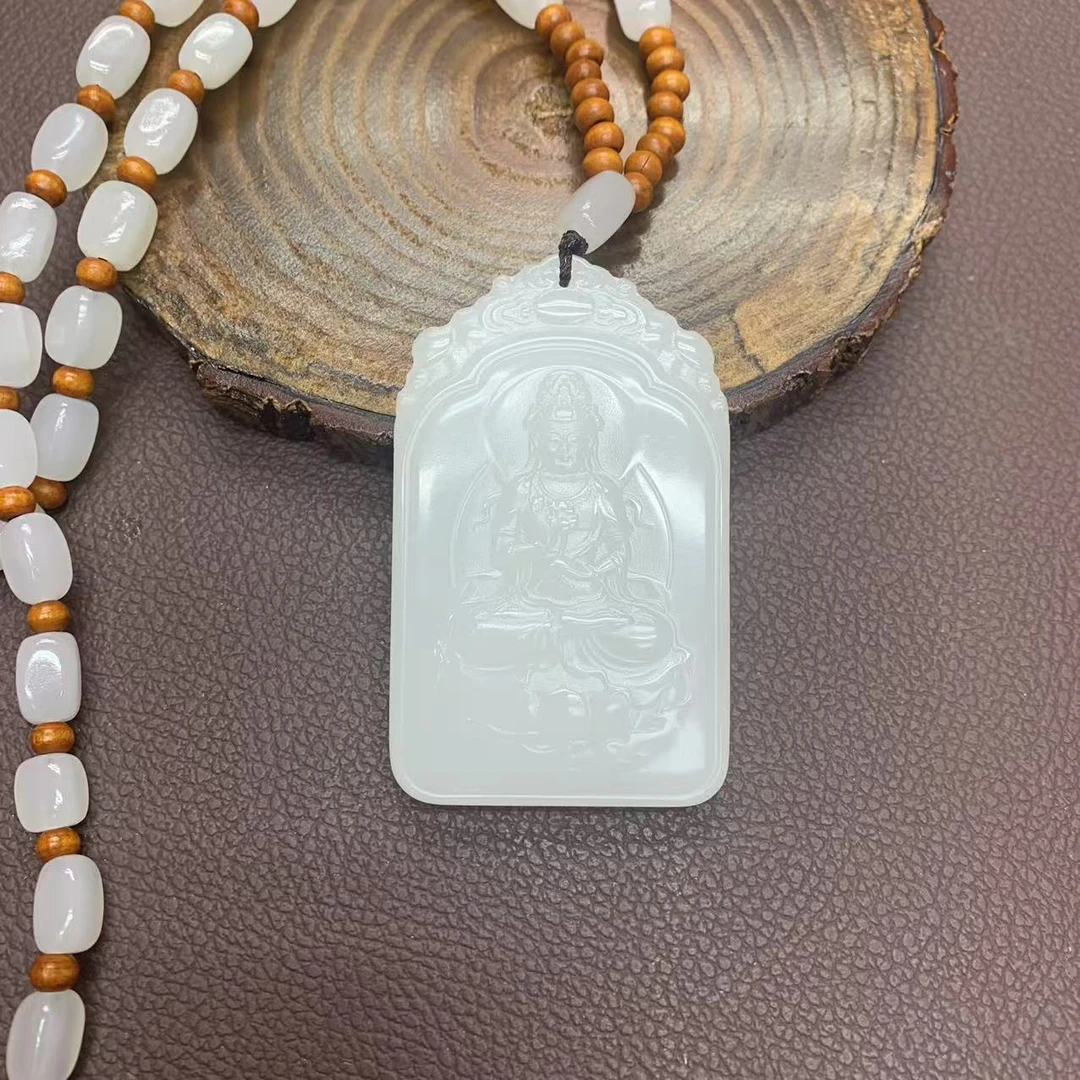 高品质新疆玉龙喀什河牌头坐莲观音吊坠-时尚-大气-温润-双面雕刻
