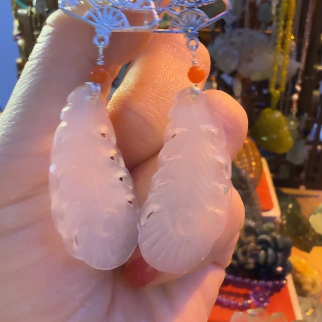 蛇纹石玉未镶嵌耳坠岫玉冰料羽毛耳饰