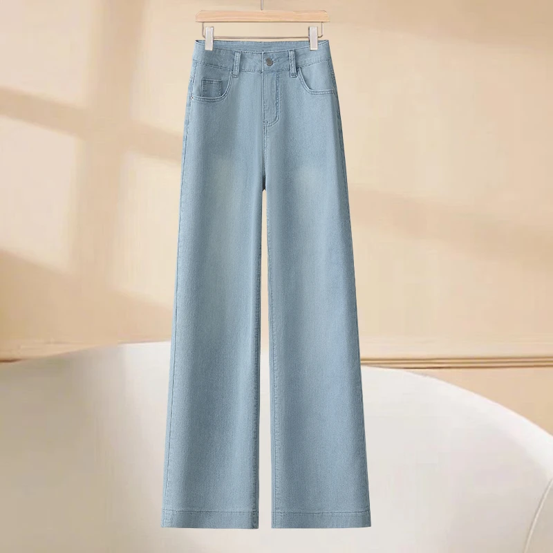 薄款九分牛仔直筒裤女高腰2025夏季小个子新款宽松弹力阔腿裤子潮