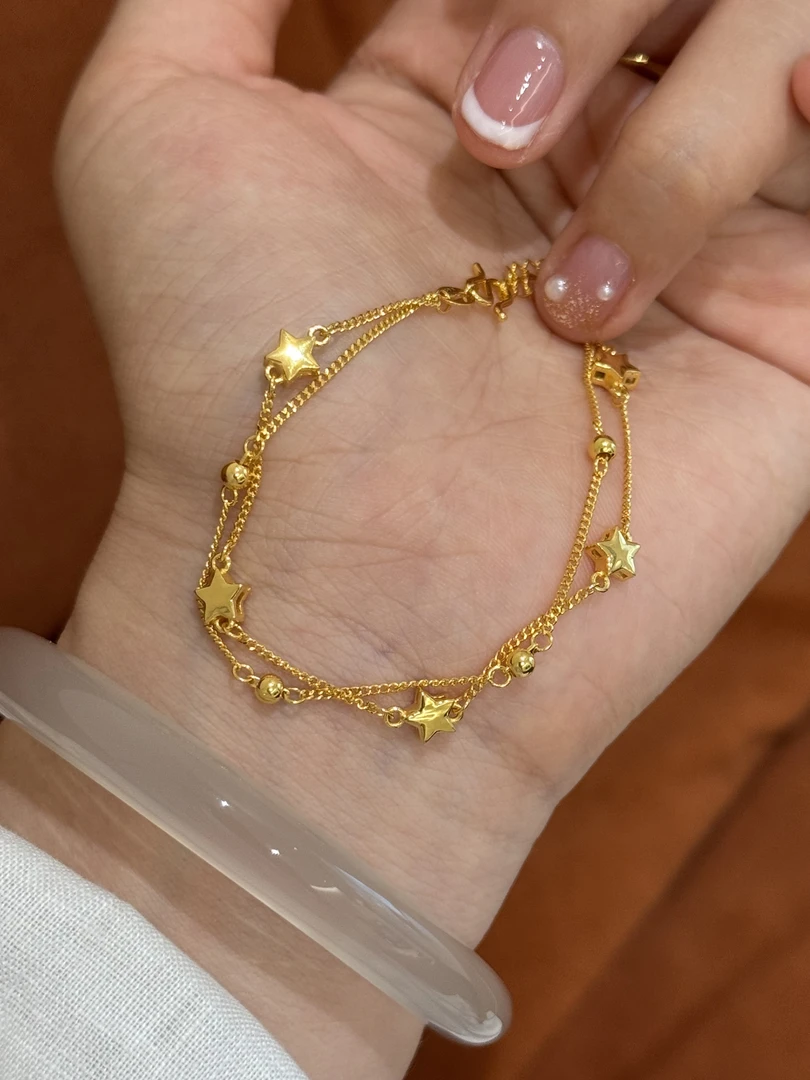 贝贝黄金 足金999 镜面星星小球手链 双层叠戴【5G手链】