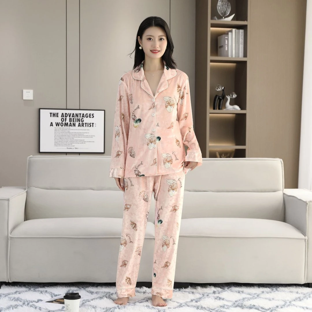 秋冬金丝绒长袖睡衣家居服套装两件套女时尚宽松舒适休闲家居