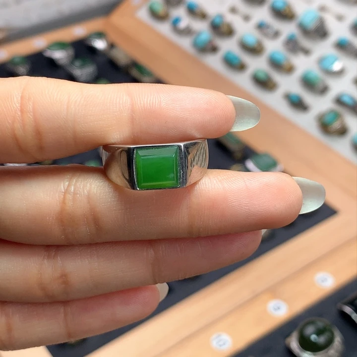 和田玉（碧玉）戒指银S925镶嵌萧*子