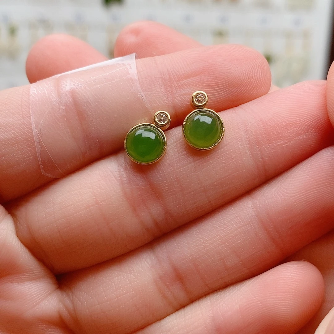 和田玉银S925镶嵌耳饰