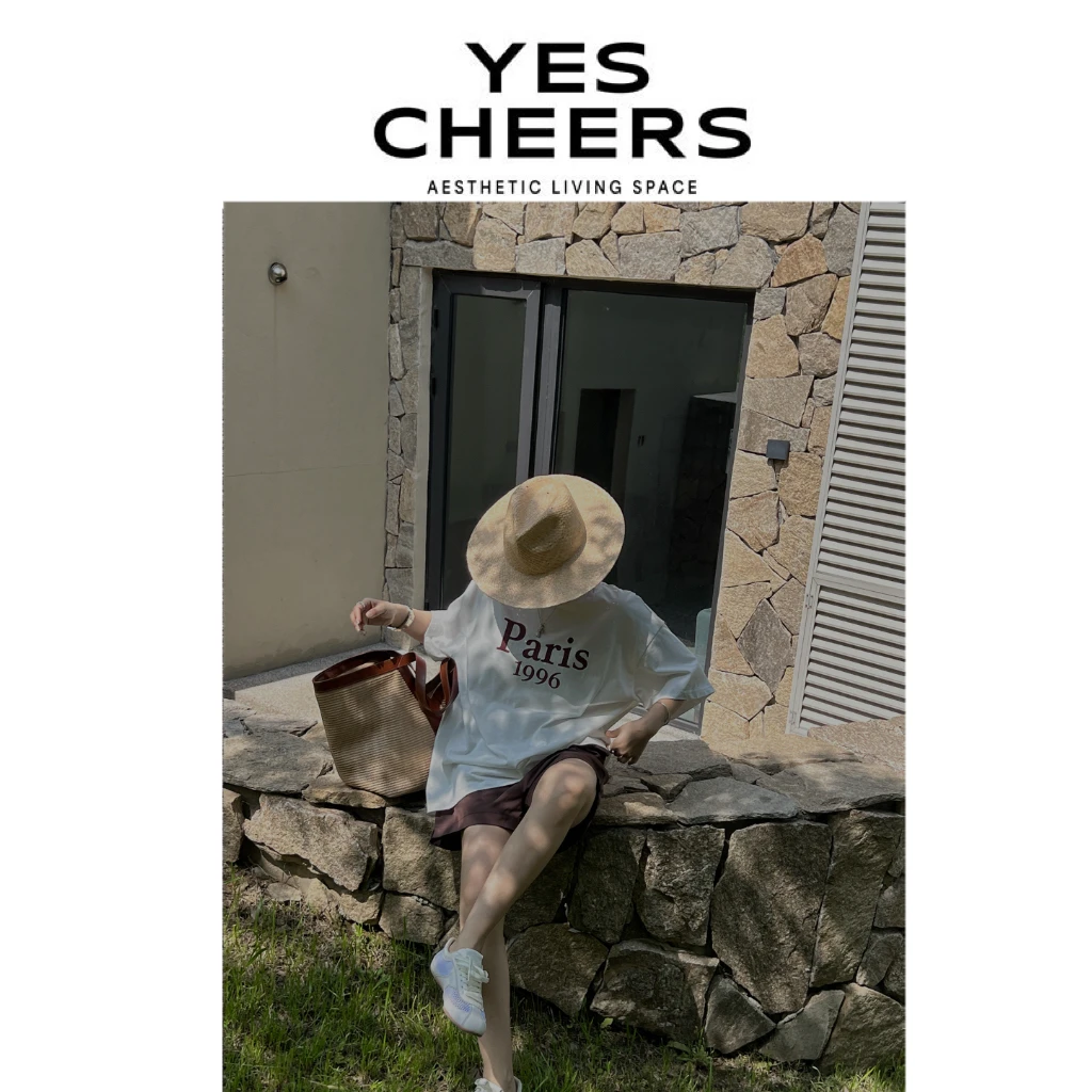 悦是YES CHEERS【1996美式T】大版字母白T 8367