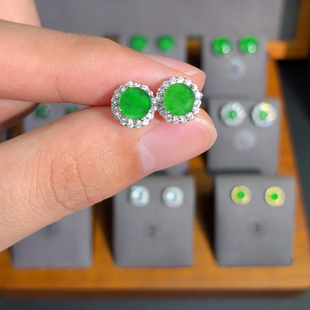 翡翠银S925镶嵌耳饰耳饰