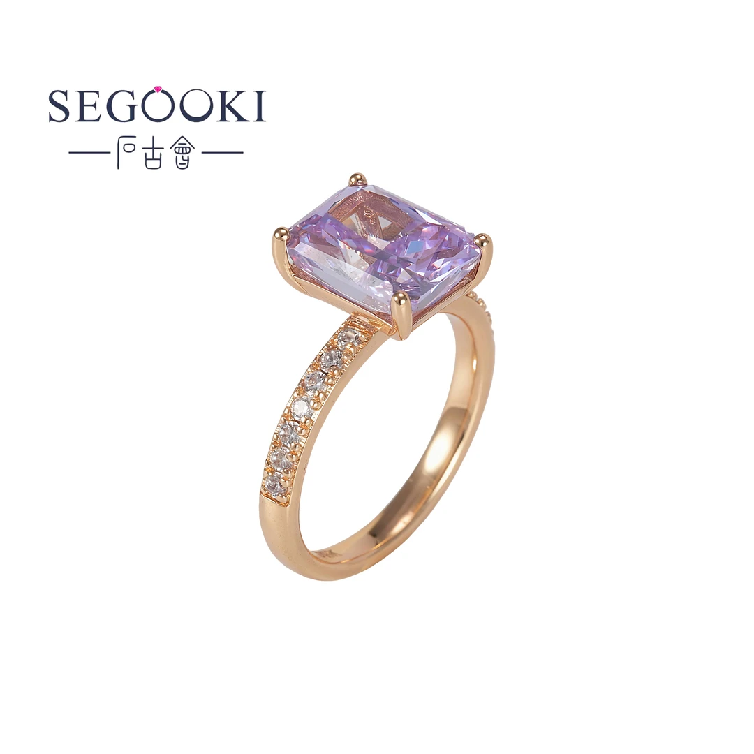 铜合金合成锆石戒指 SEGOOKI【INS】镀18k金薰衣草花园戒指-S015