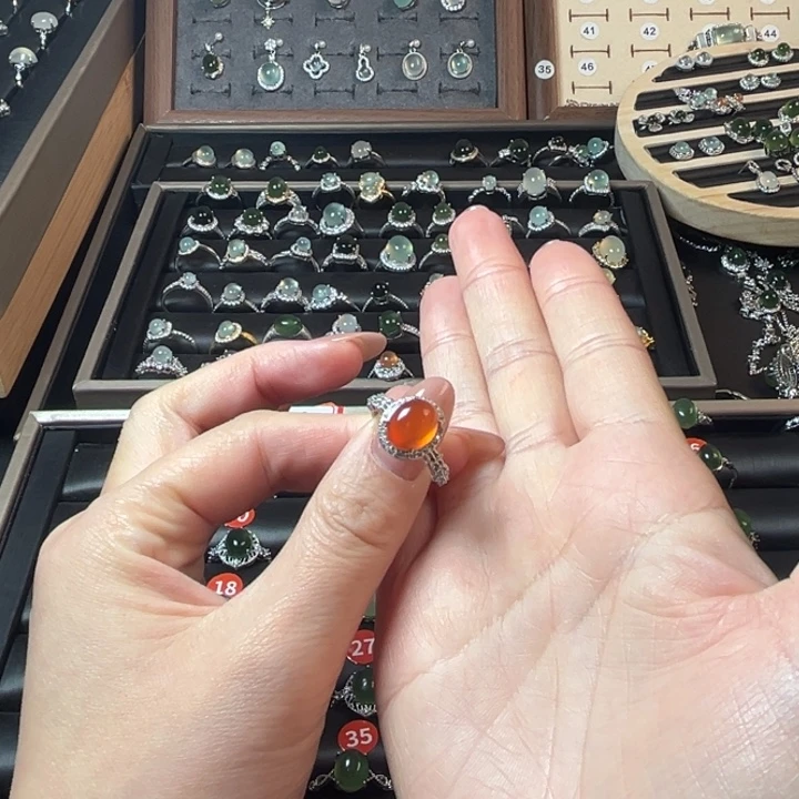 蛇纹石玉银S925镶嵌戒指