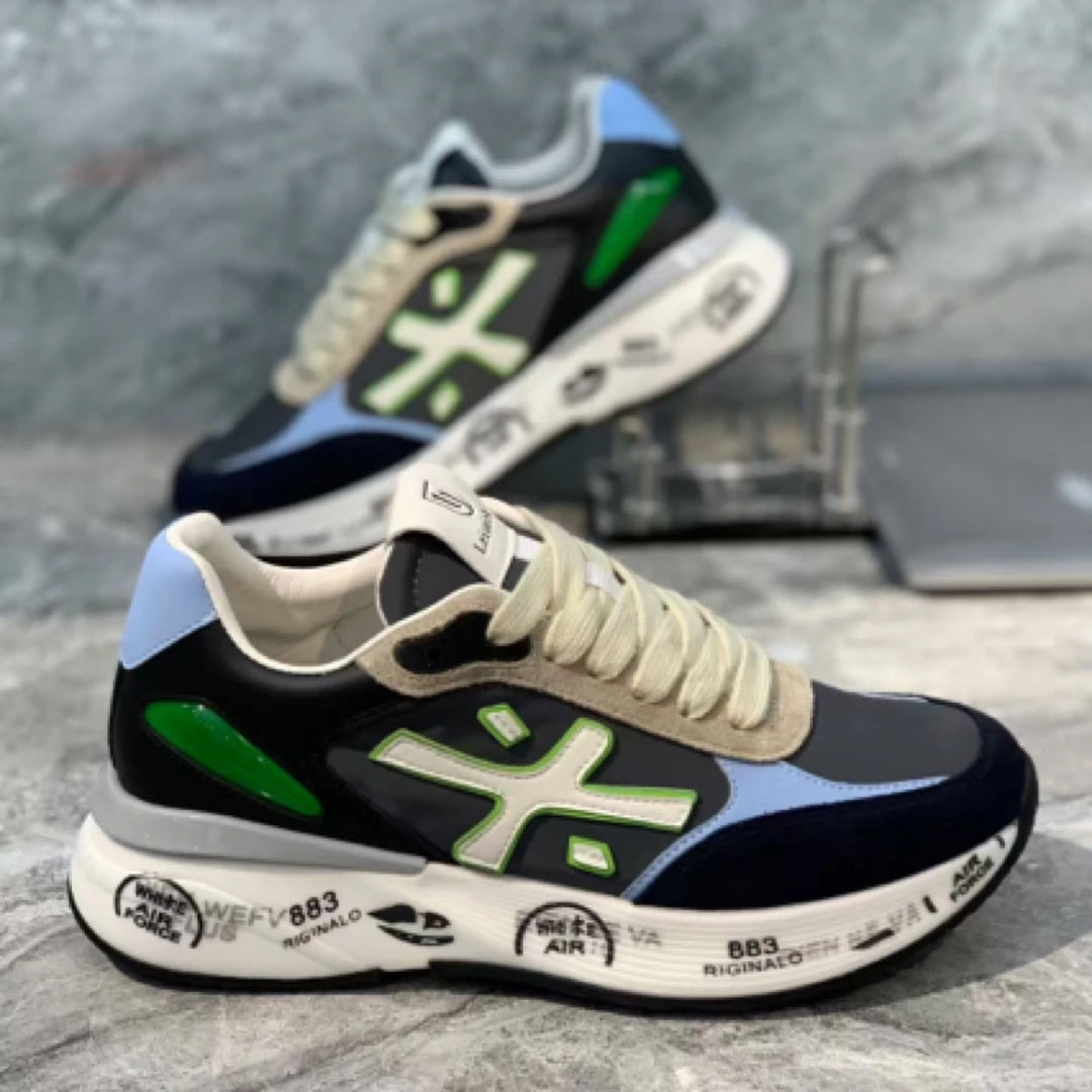 欧洲站男鞋2024秋冬新款真皮冰丝面料低帮时尚休闲鞋拼色阿甘鞋