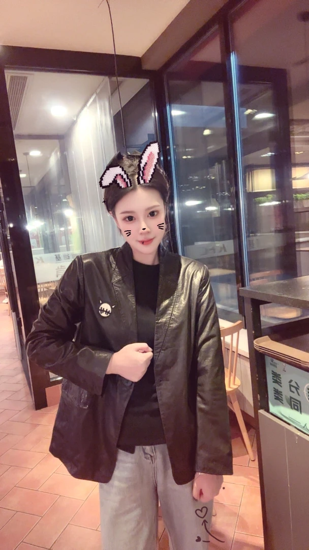 2025秋季新款牛皮皮衣女中长款油蜡皮西服外套修身西装百搭黑色